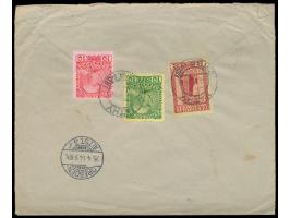 Levante,  Ausgabe 1908: 10 Pa., 10 C. und 2 Pia. als Währungsmischfrankatur rückseitig auf  Reklameumschlag  "Hôtel et Restau