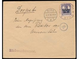 Brief (ohne Absenderangabe) mit L1  Rückwandererpost,  Frankatur 15 Pf.-Marke mit Briefstempel  Gouvernement Riga  entwertet,