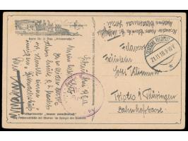 Stempel Deutsche Feldpost &nbsp;&nbsp;21.11.18 auf Feldpostkarte aus Libau nach Triptis, handschriftlicher Absender &quot;...