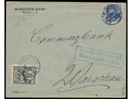 Dt. Reich 20 Pf. mit Firmenlochung "W B" auf Brief der Wurzener Bank an die Commerzbank in Warschau, Stempel Wurzen 8.10.15, 