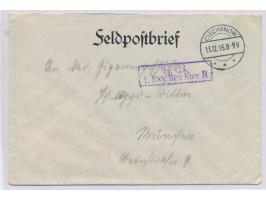 Feldpostbrief mit seltenem Stempel  Ciechanow  13.12.15  nach München, Briefstempel S. B. / 1. bay. Res. Kav. R., Absender is
