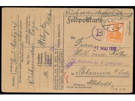 7 1/2 Pf. auf Feldpost-Vordruckkarte mit Stempel &nbsp;Wilna &nbsp;21.5.18 &nbsp;nach Pabianice &nbsp;bei Lodz, handschriftli