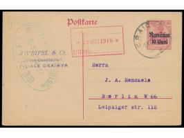 Ganzsache 10 Bani mit Stempel  Craiova  24.5.1918 nach Berlin, großer grüner Ovalstempel  Geprüft / Postüberwachungsstelle / 