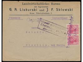 Firmenbrief aus Kiew nach Deutschland, befördert über die deutsche Feldpost, Frankatur 2 x 10 Pf. mit violettem L2 &nbsp;Deut