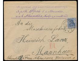 Brief mit vorderseitig zweisprachiger Absenderangabe  aus Akimowka  nach Deutschland, befördert über die deutsche Feldpost, F