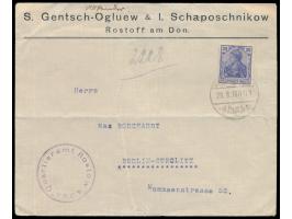 Firmenbrief mit vorderseitiger Absenderangabe &nbsp;aus Rostow am Don &nbsp;nach Berlin, befördert durch die deutsche Feldpos