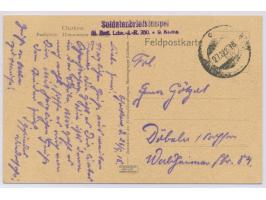 aptierter deutscher Feldpoststempel 27.9.18 auf Ansichtskarte  Charkow,  auch dort geschrieben, Briefstempel ? Batl. Ldw.-J.-