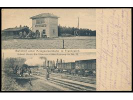 Ansichtskarte " Bahnhof einer Kriegseisenbahn in Frankreich.  Erbaut durch die Eisenbahn-Bau-Kompagnie No. 19" (Abb. Bahnhof 