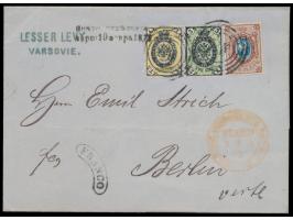Russland, &nbsp;Ausgabe 1866: &nbsp;&nbsp;1 Kop. 3 Kop. und 10 Kop. ( senkrecht gestreiftes Papier ) mit &nbsp;Vierringstempe