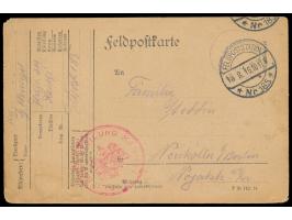 Feldpost-Vordruckkarte mit Stempel Feldpoststation Nr. 185 10.8.16 (in Sofia), handschriftlicher Absender und seltenes Rotes 