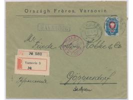 Russland 20 Kop. auf &nbsp;Einschreibbrief &nbsp;mit Stempel &nbsp;Warschau 5 &nbsp;10.1.12 nach Deutschland, russischer 3-Ze
