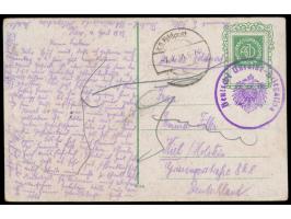 Ukraine,  aptierter Stempel  K. D. Feldpost ...  7.4.18 und violettes Dienstsiegel  Deutsche Ukraine-Delegation  auf Ansichts