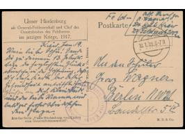 Ukraine, Feldpostkarte mit aptiertem Stempel Deutsche Feldpost 10.1.19 nach Berlin, Briefstempel Deutsche Kommandantur Kiew, 