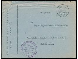 Feldpostbrief mit stummem Stempel mit UB a 9.1.44 von  Udine  nach Aschaffenburg, Absender ... FPNr. 01471 B und Briefstempel
