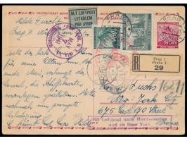 Ganzsache 1,50 K. mit 50 H. und 8 K. als  Luftpost-Einschreiben  nach USA, Stempel Prag 1 11.4.41, vorder- und rückseitig rot