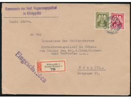 Dienstmarken 1.20 und 3 K. auf Einschreibbrief des Kommando der Unif. Regierungspolizei nach Prag, Stempel Königgrätz 4.5.44,