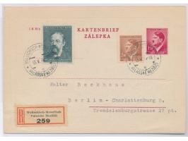 Ganzsachen-Kartenbrief 12 Pf. Hitler mit Zusatzfrankatur 30 H. als  Einschreiben  mit Stempel  Wallachisch-Meseritsch  13.5.4