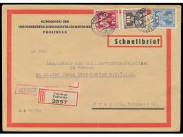 Vordruckbrief  Uniformierte Gemeindevollzugspolizei Podiebrad Schnellbrief,  Stempel Podiebrad 9.6.44, mit Dienstmarken 1, 1,