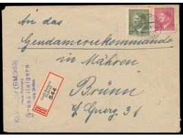 1,20 und 3 K, auf Einschreibbrief  Groß-Raigern  7.7.44 nach Brünn, Absenderstempel  KLV-Lager ... Haus Ruhland,  Ankunftstem