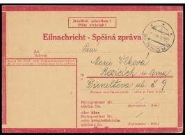 Eilnachricht (Lebenszeichenkarte)  mit zweisprachigem Vordruck, Stempel  Brünn  20.11.44, nach dem verheerenden Bombenangriff