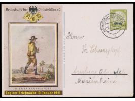 Ganzsache  6 Pf. Tag der Briefmarke  mit Stempel  Hamburg-Harburg 1  7.2.41 nach Amberg, langer Bedarfstext, MiPr. -.-
Stichw