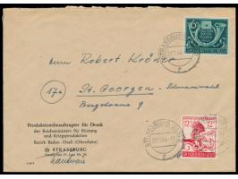 Sondermarken 6 Pf. und 12 Pf. auf Brief mit Stempel  Strassburg (Els) 2  22.11.44 nach (17a) St. Georgen,  Letzttag der deuts