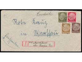 Einschreibbrief mit Hindenburg-Mischfrankatur 55 Pf., Stempel  Kempen (Posen)  19.1.40,  handschriftlicher R-Vermerk "Marschl