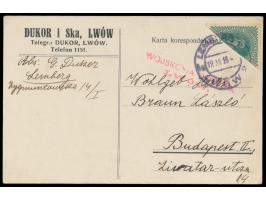 Österreich  20 H. Kaiser Karl  diagonal halbiert  auf Postkarte mit Stempel  Lemberg 2 / Lwow 2  19.12.18 nach Budapest, rote