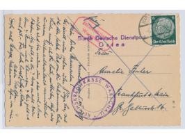 Vorläufer 6 Pf. Hindenburg mit Stempel  Warszawa  6.12.39 auf Postkarte nach Frankfurt, zwei verschiedene Absenderstempel Rei