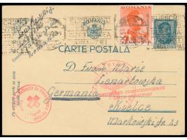 Rumänien-Ganzsache 4 L. mit Zusatzfrankatur 4 L. aus  Targu-Jiu  nach Kielce, Maschinenstempel Bukarest 22.1.40, Dienstsiegel