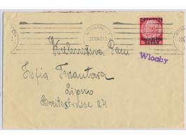 24 Gr. auf Brief mit violettem L1  Wlochy  und Band-Maschinenstempel  Warschau C 1  20.8.40 nach Lipno, Bedarf
