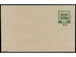 Lokalausgabe Biala:  österreichische Feldpost-Ganzsache 8 H. mit Krakauer Maschinen-Aufdruck und lokalem  Handstempelaufdruck