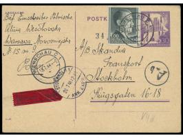 Ganzsache 30 Gr. mit Zusatzfrankatur 1 Zl. Hitler enge Zähnung &nbsp;&nbsp;als Eilboten &nbsp;nach Schweden, Stempel Warschau