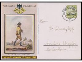 Ganzsache  6 Pf. Tag der Briefmarke  mit Stempel  Hamburg-Harburg 1  4.2.41 nach Amberg, langer Bedarfstext, MiPr. -.-
Stichw