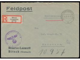 Stempel  Bitsch-Truppenübungsplatz  22.7.42 auf Dienst-R-Brief des Reserve-lazarett Bitsch an das Inf. Ers. Batl. 75 in Besan