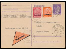 Ganzsache 6 Pf. mit Zusatzfrankatur 8 Pf. und 12 Pf. Hindenburg-Aufdruckausgabe als  Nachnahme-Postkarte,  Stempel  Ettelbrüc