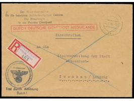Tarnstempel mit UB xx 8.1.44 von  Zwolle  auf  Einschreibbrief  "Frei durch Ablösung Reich" nach Zwenkau, Absender "Der Reich