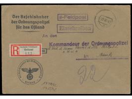 Feldpost-Einschreibbrief mit gedrucktem Absender und Dienstsiegel  "Der Befehlshaber der Ordnungspolizei für das Ostland" , s