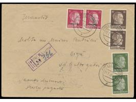 Einschreibebrief  2. Gewicht mit sehr seltenem deutschen Stempel  Prellen (Preili) a  12.7.43 nach Riga, Ostland-Frankatur 54