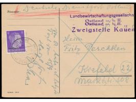 6 Pf. auf Postkarte nach Krefeld, Stempel &nbsp;Telsche DDP Ostland b &nbsp;1.10.44, sehr spätes Datum für die deutsche Diens