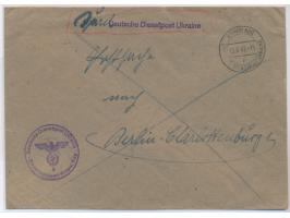 Stempel  Kriwoi Rog  DDP Ukraine b 13.6.42 auf Brief "Postsache" nach Berlin, sehr frühes Datum des Normstempels, laut Dr. Sc