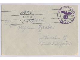 Österreich 1938,  Feldpostbrief mit Briefstempel  "Polizeipräsident in Wiesbaden"  und Maschinenstempel  Wien 27  14.4.38 nac
