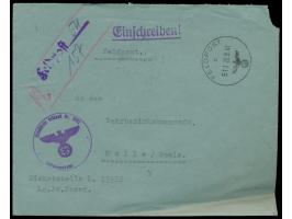 FPSt mit Kenn-Nr. 511 20.9.41 (Feldpostamt 775) auf  R-Brief  nach Halle,  provisorischer R-Vermerk,  Absender und Dienstsieg