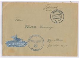Feldpostbrief mit Stempel  Neuruppin  10.11.41 nach Hamburg, Briefstempel 1. Kompanie Panzer-Ersatz-Abt. 5 und silberfarbene 