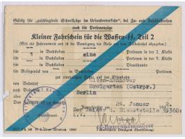 Kleiner Fahrschein für die Waffen-SS, Teil 2 &nbsp;(weißes Formular mit blauem Balken), gültig für &quot;zuschlagfreie Schnel