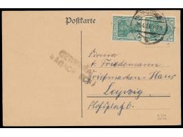 Aufstandsgebiet in der Provinz Posen,  2 x Dt. Reich 5 Pf. auf Postkarte mit weiterverwendetem deutschen Stempel  Wongrowitz 