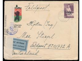 Finnische Besetzung von Ostkarelien:  Einzelfrankatur 5 M. mit finnischem Bahnpoststempel P. Vannu 50 17.5.42 (Bahnstrecke Ää