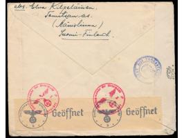 Finnische Besetzung von Ostkarelien:  Einzelfrankatur 5 M. mit finnischem Bahnpoststempel P. Vannu 50 17.5.42 (Bahnstrecke Ää