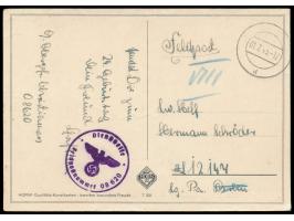 Feldpostkarte mit Tarnstempel d 1.7.43, handschriftlicher Absender und Briefstempel ... FPNr. 08620 = Regimentsstab Kosaken-R