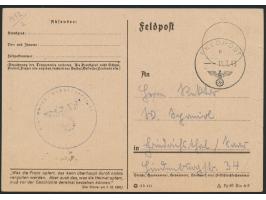 Feldpost - Vordruckkarte mit rückseitig gedruckter Mitteilung ("wider Willen") und Absender  Wehrmachtgräberoffizier 72, Feld